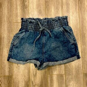 Garage washed blue high rise shorts